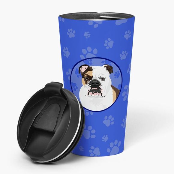 English Bulldog Tricolor #3  Stainless Steel 16 oz  Tumbler, Blue - Picture 1 of 4